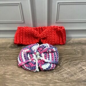 Kids Crochet Barrette & Headband Coral Twist Knot Set of 2